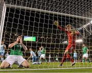 15 November 2018; Shane Duffy of Republic of Ireland, left, reacts following a save from Bailey Peacock-Farrell of Northern Ireland to deny a goal during the International Friendly match between Republic of Ireland and Northern Ireland at the Aviva Stadium in Dublin. Photo by Seb Daly/Sportsfile