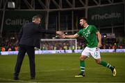 15 November 2018; Northern Ireland manager Michael O'Neill and Enda Stevens of Republic of Ireland following the International Friendly match between Republic of Ireland and Northern Ireland at the Aviva Stadium in Dublin. Photo by Seb Daly/Sportsfile