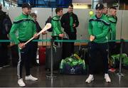 16 November 2018; Wexford and Limerick hurlers departed Dublin Airport for Boston today onboard Aer Lingus flight EI 137. Aer Lingus, Title Sponsor and Official Airline of the Aer Lingus Fenway Hurling Classic, is thrilled to once again be supporting this unique cultural and sporting event, bringing four teams and 130 hurlers to Boston’s famous Fenway Park. Games will be broadcast on TG4 on Sunday, November 18th with Wexford v Limerick in the first semi-final and Clare v Cork in the second semi-final. Pictured at the Aer Lingus Fenway Hurling Classic - Send Off are Limerick hurlers Colin Ryan, left, and Aaron Gillane at Dublin Airport, Dublin. Photo by Eóin Noonan/Sportsfile