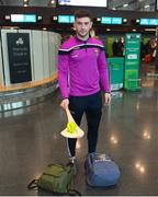 16 November 2018; Wexford and Limerick hurlers departed Dublin Airport for Boston today onboard Aer Lingus flight EI 137. Aer Lingus, Title Sponsor and Official Airline of the Aer Lingus Fenway Hurling Classic, is thrilled to once again be supporting this unique cultural and sporting event, bringing four teams and 130 hurlers to Boston’s famous Fenway Park. Games will be broadcast on TG4 on Sunday, November 18th with Wexford v Limerick in the first semi-final and Clare v Cork in the second semi-final. Pictured at the Aer Lingus Fenway Hurling Classic - Send Off is Wexford hurler Darren Byrne at Dublin Airport, Dublin. Photo by Eóin Noonan/Sportsfile