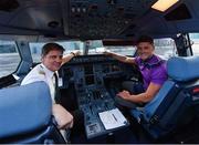 16 November 2018; Wexford and Limerick hurlers departed Dublin Airport for Boston today onboard Aer Lingus flight EI 137. Aer Lingus, Title Sponsor and Official Airline of the Aer Lingus Fenway Hurling Classic, is thrilled to once again be supporting this unique cultural and sporting event, bringing four teams and 130 hurlers to Boston’s famous Fenway Park. Games will be broadcast on TG4 on Sunday, November 18th with Wexford v Limerick in the first semi-final and Clare v Cork in the second semi-final. Pictured are Wexford Hurler Lee Chin and Aer Lingus Captain David Poole during the Aer Lingus Fenway Hurling Classic Send Off at Dublin Airport in Dublin. Photo by Piaras Ó Mídheach/Sportsfile