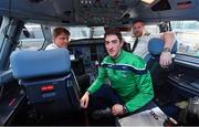 16 November 2018; Wexford and Limerick hurlers departed Dublin Airport for Boston today onboard Aer Lingus flight EI 137. Aer Lingus, Title Sponsor and Official Airline of the Aer Lingus Fenway Hurling Classic, is thrilled to once again be supporting this unique cultural and sporting event, bringing four teams and 130 hurlers to Boston’s famous Fenway Park. Games will be broadcast on TG4 on Sunday, November 18th with Wexford v Limerick in the first semi-final and Clare v Cork in the second semi-final. Pictured are Limerick Hurler Nickie Quaid, Aer Lingus Captain David Poole, left, and Aer Lingus First Officer Paul Purcell during the Aer Lingus Fenway Hurling Classic Send Off at Dublin Airport in Dublin. Photo by Piaras Ó Mídheach/Sportsfile
