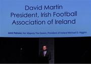 14 November 2018; David Martin, President of the Irish Football Association, speaking at the Co-operation Ireland Dinner, a function that saw delegations from both the Football Association of Ireland and Irish Football Association come together, at the Mansion House in Dublin. Photo by Stephen McCarthy/Sportsfile