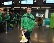 16 November 2018; Wexford and Limerick hurlers departed Dublin Airport for Boston today onboard Aer Lingus flight EI 137. Aer Lingus, Title Sponsor and Official Airline of the Aer Lingus Fenway Hurling Classic, is thrilled to once again be supporting this unique cultural and sporting event, bringing four teams and 130 hurlers to Boston’s famous Fenway Park. Games will be broadcast on TG4 on Sunday, November 18th with Wexford v Limerick in the first semi-final and Clare v Cork in the second semi-final. Pictured at the Aer Lingus Fenway Hurling Classic - Send Off is Limerick hurler Nickie Quaid at Dublin Airport, Dublin. Photo by Eóin Noonan/Sportsfile