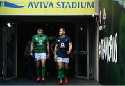 16 November 2018; Will Addison, right, and Jacob Stockdale arrive to the Ireland Rugby Captain's Run at the Aviva Stadium in Dublin. Photo by David Fitzgerald/Sportsfile