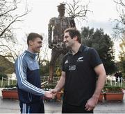 16 November 2018; Dublin hurler Chris Crummey with New Zealand All Black Sam Whitelock during a visit to the World War 1 memorial at St. Stephen's Green in Dublin. Photo by Matt Browne/Sportsfile