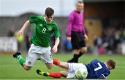 16 November 2018; Ben McCormack of Republic of Ireland is tackled by Liam Smith of Scotland during the U16 Victory Shield match between Republic of Ireland and Scotland at Mounthawk Park in Tralee, Kerry. Photo by Brendan Moran/Sportsfile