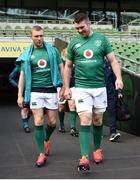 16 November 2018; Peter O'Mahony, right, and Keith Earls arrive to the Ireland Rugby Captain's Run at the Aviva Stadium in Dublin. Photo by David Fitzgerald/Sportsfile