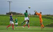 16 November 2018; Sinclair Armstrong of Republic of Ireland contests a cross with Scotland goalkeeper Jay Hogarth during the U16 Victory Shield match between Republic of Ireland and Scotland at Mounthawk Park in Tralee, Kerry. Photo by Brendan Moran/Sportsfile