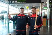 16 November 2018; Cork and Clare hurlers departed Dublin Airport for Boston today onboard an Aer Lingus flight. Aer Lingus, Title Sponsor and Official Airline of the Aer Lingus Fenway Hurling Classic, is thrilled to once again be supporting this unique cultural and sporting event, bringing four teams and 130 hurlers to Boston’s famous Fenway Park. Games will be broadcast on TG4 on Sunday, November 18th with Wexford v Limerick in the first semi-final and Clare v Cork in the second semi-final. Pictured at the Aer Lingus Fenway Hurling Classic - Send Off is Cork hurlers, Patrick Horgan and Shane Kingston at Dublin Airport, Dublin. Photo by Eóin Noonan/Sportsfile
