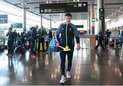 16 November 2018; Cork and Clare hurlers departed Dublin Airport for Boston today onboard an Aer Lingus flight. Aer Lingus, Title Sponsor and Official Airline of the Aer Lingus Fenway Hurling Classic, is thrilled to once again be supporting this unique cultural and sporting event, bringing four teams and 130 hurlers to Boston’s famous Fenway Park. Games will be broadcast on TG4 on Sunday, November 18th with Wexford v Limerick in the first semi-final and Clare v Cork in the second semi-final. Pictured at the Aer Lingus Fenway Hurling Classic - Send Off is Clare hurler John Conlon at Dublin Airport, Dublin. Photo by Eóin Noonan/Sportsfile