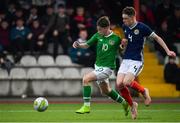 16 November 2018; Louis Barry of Republic of Ireland in action against Leon King of Scotland during the U16 Victory Shield match between Republic of Ireland and Scotland at Mounthawk Park in Tralee, Kerry. Photo by Brendan Moran/Sportsfile