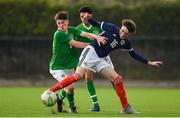 16 November 2018; Colin Conroy of Republic of Ireland in action against Kevin Hanratty of Scotland during the U16 Victory Shield match between Republic of Ireland and Scotland at Mounthawk Park in Tralee, Kerry. Photo by Brendan Moran/Sportsfile