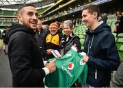 16 November 2018; TJ Perenara of New Zealand signs an Ireland jersey following the Captain's Run and Press Conference at the Aviva Stadium in Dublin. Photo by David Fitzgerald/Sportsfile