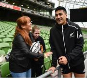 16 November 2018; Rieko Ioane of New Zealand with Laura Gaynor and her daughter Ava, age 11, from Celbridge, Co Kildare following the Captain's Run and Press Conference at the Aviva Stadium in Dublin. Photo by David Fitzgerald/Sportsfile