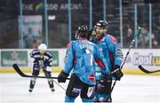 16 November 2018; Patrick Dwyer of Belfast Giants, right, in conversation with team mate Mark Garside during the IIHF Continental Cup Third Round Group E match between Stena Line Belfast Giants and Ritten at the SSE Arena in Antrim. Photo by Eoin Smith/Sportsfile