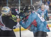 16 November 2018; Hunter Bishop of Belfast Giants fights with Imants Lescovs of Ritten Sport during the IIHF Continental Cup Third Round Group E match between Stena Line Belfast Giants and Ritten at the SSE Arena in Antrim. Photo by Eoin Smith/Sportsfile