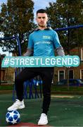 22 November 2018; To celebrate Dublin’s hosting of the UEFA EURO 2020 Qualifying Draw on December 2, 2018, the Football Association of Ireland and Dublin City Council have launched the Street Legends Community Football events. The Street Legends Community Football Events will take place on Wednesday, November 28 and Thursday, November 29 from 5pm to 8pm, and on Saturday, December 1 from 3pm to 6pm. The events will kick off on Little Britain Street on the Wednesday, followed by Mountjoy Square South on the Thursday, and then on Commons Street on the Saturday afternoon. Each event is free to attend and open to all ages and abilities. Participants will be able to test their skills against a wide range of football challenges. Irish and international football legends will also be in attendance to see what Dublin’s Street Legends have on offer. In attendance is Ireland Under-19 international Aaron Bolger during the Street Football Legends Launch at Ormond Square, in Dublin. Photo by Sam Barnes/Sportsfile