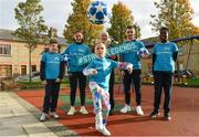 22 November 2018; To celebrate Dublin’s hosting of the UEFA EURO 2020 Qualifying Draw on December 2, 2018, the Football Association of Ireland and Dublin City Council have launched the Street Legends Community Football events. The Street Legends Community Football Events will take place on Wednesday, November 28 and Thursday, November 29 from 5pm to 8pm, and on Saturday, December 1 from 3pm to 6pm. The events will kick off on Little Britain Street on the Wednesday, followed by Mountjoy Square South on the Thursday, and then on Commons Street on the Saturday afternoon. Each event is free to attend and open to all ages and abilities. Participants will be able to test their skills against a wide range of football challenges. Irish and international football legends will also be in attendance to see what Dublin’s Street Legends have on offer. In attendance during Street Football Legends Launch are Caoimhe Nannery, aged 8, centre, with, from left, Cameron Tormey, aged 11, Republic of Ireland WNT international Jessica Ziu, former Ireland MNT player and manager Johnny Giles, Ireland Under-19 international Aaron Bolger and Murphy Alade, aged 11, at Ormond Square, in Dublin. Photo by Sam Barnes/Sportsfile