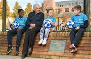 22 November 2018; To celebrate Dublin’s hosting of the UEFA EURO 2020 Qualifying Draw on December 2, 2018, the Football Association of Ireland and Dublin City Council have launched the Street Legends Community Football events. The Street Legends Community Football Events will take place on Wednesday, November 28 and Thursday, November 29 from 5pm to 8pm, and on Saturday, December 1 from 3pm to 6pm. The events will kick off on Little Britain Street on the Wednesday, followed by Mountjoy Square South on the Thursday, and then on Commons Street on the Saturday afternoon. Each event is free to attend and open to all ages and abilities. Participants will be able to test their skills against a wide range of football challenges. Irish and international football legends will also be in attendance to see what Dublin’s Street Legends have on offer. In attendance during Street Football Legends Launch are, from left, Murphy Alade, aged 11, Johnny Giles, Caoimhe Nannery, aged 8 and Cameron Tormey, aged 11, at Ormond Square, in Dublin. Photo by Sam Barnes/Sportsfile
