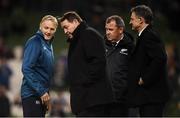 17 November 2018; Ireland head coach Joe Schmidt, left, with, from left, New Zealand head coach Steve Hansen, attack coach Ian Foster and defence coach Scott McLeod prior to the Guinness Series International match between Ireland and New Zealand at the Aviva Stadium in Dublin. Photo by David Fitzgerald/Sportsfile