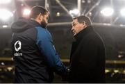 17 November 2018; New Zealand head coach Steve Hansen, right, with Ireland defence coach Andy Farrell prior to the Guinness Series International match between Ireland and New Zealand at the Aviva Stadium in Dublin. Photo by David Fitzgerald/Sportsfile