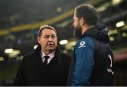 17 November 2018; New Zealand head coach Steve Hansen, left, with Ireland defence coach Andy Farrell prior to the Guinness Series International match between Ireland and New Zealand at the Aviva Stadium in Dublin. Photo by David Fitzgerald/Sportsfile