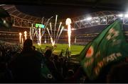 17 November 2018; Teams run out prior to the Guinness Series International match between Ireland and New Zealand at the Aviva Stadium in Dublin. Photo by Ramsey Cardy/Sportsfile