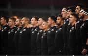 17 November 2018; New Zealand players during their national anthem prior to the Guinness Series International match between Ireland and New Zealand at the Aviva Stadium in Dublin. Photo by David Fitzgerald/Sportsfile