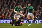 17 November 2018; Peter O’Mahony of Ireland is tackled by Sam Whitelock and Owen Franks of New Zealand during the Guinness Series International match between Ireland and New Zealand at the Aviva Stadium in Dublin. Photo by Brendan Moran/Sportsfile