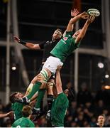 17 November 2018; Devin Toner of Ireland wins possession from a lineout ahead of Kieran Read of New Zealand during the Guinness Series International match between Ireland and New Zealand at the Aviva Stadium in Dublin. Photo by David Fitzgerald/Sportsfile