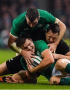 17 November 2018; Jacob Stockdale of Ireland, supported by team-mate Peter O’Mahony is tackled by Ben Smith of New Zealand during the Guinness Series International match between Ireland and New Zealand at Aviva Stadium, Dublin. Photo by Brendan Moran/Sportsfile