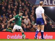 17 November 2018; Jonathan Sexton of Ireland converts a kick from team-mate Jacob Stockdale's try during the Guinness Series International match between Ireland and New Zealand at the Aviva Stadium in Dublin. Photo by Brendan Moran/Sportsfile