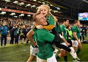 17 November 2018; Keith Earls of Ireland celebrates with his daughter Ella May following the Guinness Series International match between Ireland and New Zealand at the Aviva Stadium in Dublin. Photo by Brendan Moran/Sportsfile