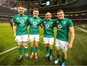 17 November 2018; Ireland players, from left, Iain Henderson, Jacob Stockdale, Rory Best and Jordi Murphy after the Guinness Series International match between Ireland and New Zealand at the Aviva Stadium in Dublin. Photo by John Dickson/Sportsfile
