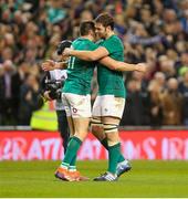 17 November 2018; Iain Henderson, right, and Jacob Stockdale after the Guinness Series International match between Ireland and New Zealand at the Aviva Stadium in Dublin. Photo by John Dickson/Sportsfile