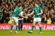 17 November 2018; Iain Henderson, right, and Jacob Stockdale of Ireland at the final whistle after the Guinness Series International match between Ireland and New Zealand at the Aviva Stadium in Dublin. Photo by John Dickson/Sportsfile