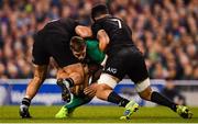 17 November 2018; Garry Ringrose of Ireland is tackled by Kieran Read, left, and Ardie Savea of New Zealand during the Guinness Series International match between Ireland and New Zealand at the Aviva Stadium in Dublin. Photo by Ramsey Cardy/Sportsfile