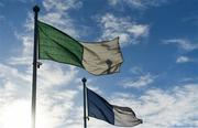 18 November 2018; A general view the flags in the colours of Ballyboden St Enda's and Coolderry ahead of the AIB Leinster GAA Hurling Senior Club Championship semi-final match between Ballyboden St Enda's and Coolderry at Parnell Park, in Dublin. Photo by Sam Barnes/Sportsfile