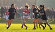 18 November 2018; Niamh Callan of Donaghmoyne in action against Foxrock-Cabinteely players, from left, Tarah O'Sullivan, Aedin Murray and Sinead Goldrick during the All-Ireland Ladies Senior Club Football Championship Semi-Final 2018 match between Foxrock-Cabinteely and Donaghmoyne at Bray Emmets GAA Club in Bray, Wicklow. Photo by Brendan Moran/Sportsfile