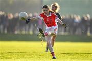 18 November 2018; Cathriona McConnell of Donaghmoyne kicks a point from a free during the All-Ireland Ladies Senior Club Football Championship Semi-Final 2018 match between Foxrock-Cabinteely and Donaghmoyne at Bray Emmets GAA Club in Bray, Wicklow. Photo by Brendan Moran/Sportsfile