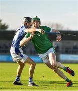 18 November 2018; Eoghan Parlon of Coolderry in action against David O'Connor of Ballyboden St Enda's during the AIB Leinster GAA Hurling Senior Club Championship semi-final match between Ballyboden St Enda's and Coolderry at Parnell Park, in Dublin. Photo by Sam Barnes/Sportsfile