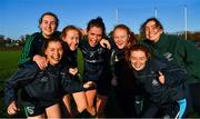 18 November 2018; Róisín McGovern of Foxrock-Cabinteely, centre, who scored her side's last minute winning goal, celebrates with team-mates after the All-Ireland Ladies Senior Club Football Championship Semi-Final 2018 match between Foxrock-Cabinteely and Donaghmoyne at Bray Emmets GAA Club in Bray, Wicklow. Photo by Brendan Moran/Sportsfile