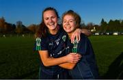 18 November 2018; Amy Connolly, left, and Ciara Ni Mhurchadh of Foxrock-Cabinteely celebrate after the final whistle of the All-Ireland Ladies Senior Club Football Championship Semi-Final 2018 match between Foxrock-Cabinteely and Donaghmoyne at Bray Emmets GAA Club in Bray, Wicklow. Photo by Brendan Moran/Sportsfile