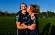 18 November 2018; Amy Connolly, left, and Ciara Ni Mhurchadh of Foxrock-Cabinteely celebrate after the final whistle of the All-Ireland Ladies Senior Club Football Championship Semi-Final 2018 match between Foxrock-Cabinteely and Donaghmoyne at Bray Emmets GAA Club in Bray, Wicklow. Photo by Brendan Moran/Sportsfile