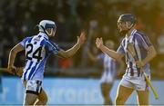 18 November 2018; Collie Basquel, left, of Ballyboden St Enda's, celebrates after scoring his side’s fourth goal with Paul Ryan during the AIB Leinster GAA Hurling Senior Club Championship semi-final match between Ballyboden St Enda's and Coolderry at Parnell Park, in Dublin. Photo by Sam Barnes/Sportsfile