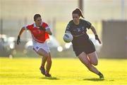18 November 2018; Róisín McGovern of Foxrock-Cabinteely in action against Fiona Courtney of Donaghmoyne during the All-Ireland Ladies Senior Club Football Championship Semi-Final 2018 match between Foxrock-Cabinteely and Donaghmoyne at Bray Emmets GAA Club in Bray, Wicklow. Photo by Brendan Moran/Sportsfile