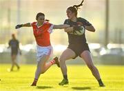 18 November 2018; Róisín McGovern of Foxrock-Cabinteely in action against Fiona Courtney of Donaghmoyne during the All-Ireland Ladies Senior Club Football Championship Semi-Final 2018 match between Foxrock-Cabinteely and Donaghmoyne at Bray Emmets GAA Club in Bray, Wicklow. Photo by Brendan Moran/Sportsfile