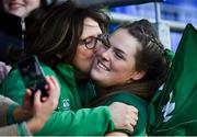 18 November 2018; Ireland's Beibhinn Parsons, who became Ireland's youngest international, with her mother Evelyn following the Women's International Rugby match between Ireland and USA at Energia Park in Donnybrook, Dublin. Photo by Ramsey Cardy/Sportsfile