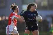18 November 2018; Amy Connolly of Foxrock-Cabinteely in action against Sharon Courtney of Donaghmoyne during the All-Ireland Ladies Senior Club Football Championship Semi-Final 2018 match between Foxrock-Cabinteely and Donaghmoyne at Bray Emmets GAA Club in Bray, Wicklow. Photo by Brendan Moran/Sportsfile